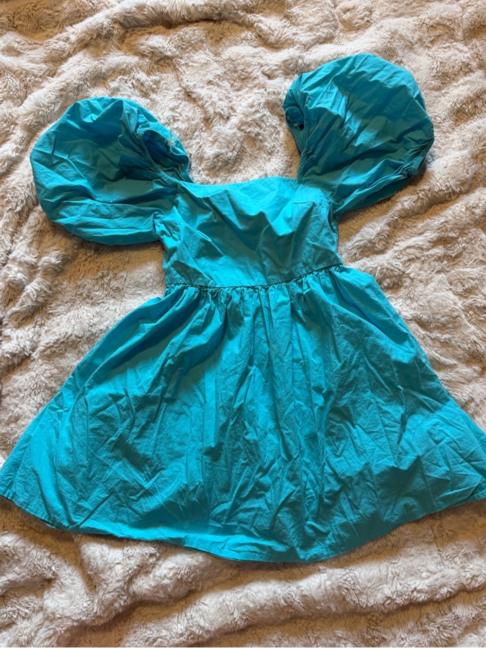 Turquoise Puff Sleeve Mini Dress